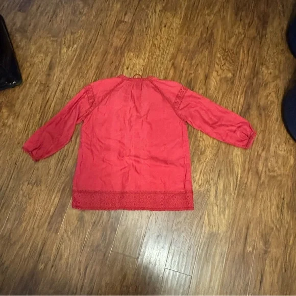 Madewell Red Embroidered Boho Blouse Size Medium Long Sleeve Top - Picture 3 of 11